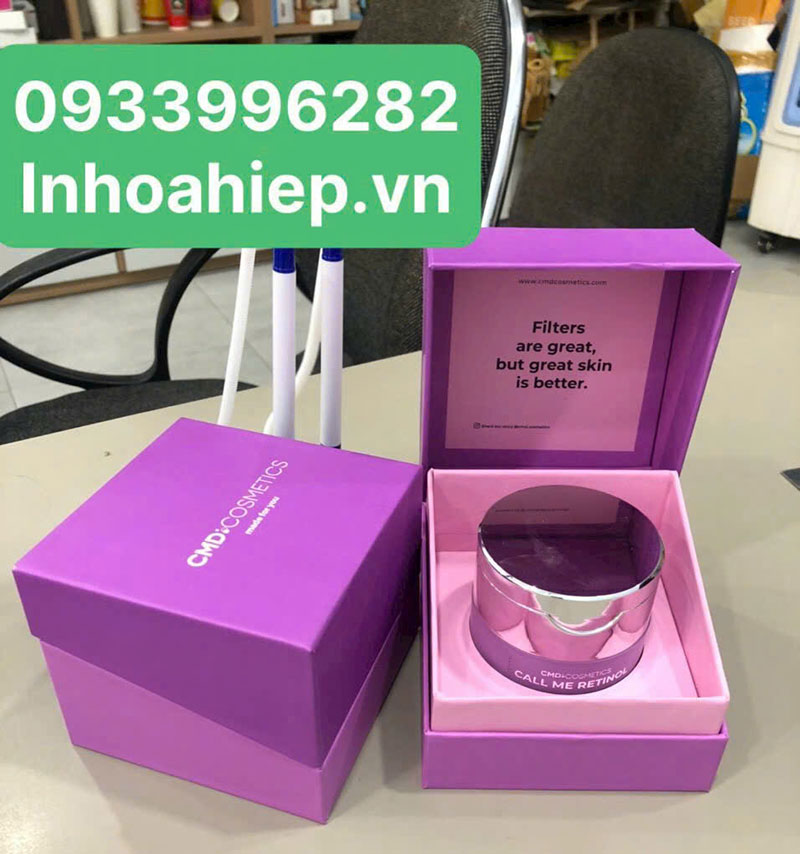 In hộp giấy đựng kem dưỡng màu tím bản lề âm dương - Xưởng In Hòa Hiệp