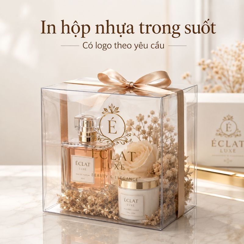 In hộp nhựa trong suốt có logo theo yêu cầu